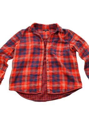 Madewell Red Plaid Flannel Shirt Size Small Soft Cotton Button Down Contrast Det